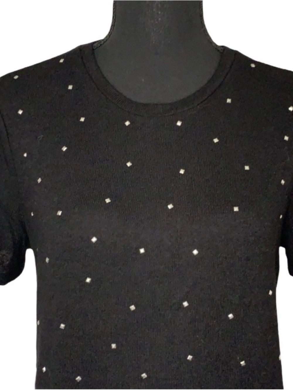 Zara Black Short Sleeve Knit Top with Silver Studs